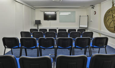 The Seminar Room set up for presentations. 