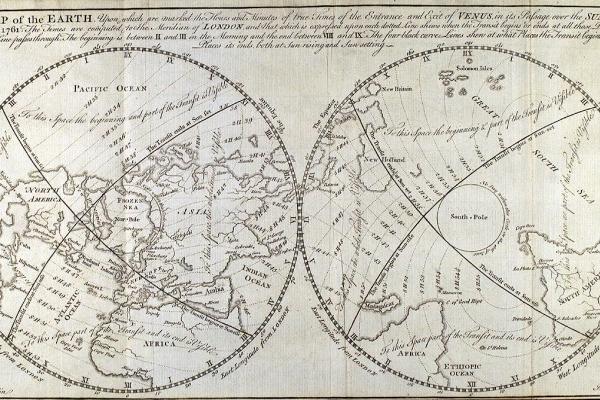 Map showing global visibility of the transit of Venus, 1761