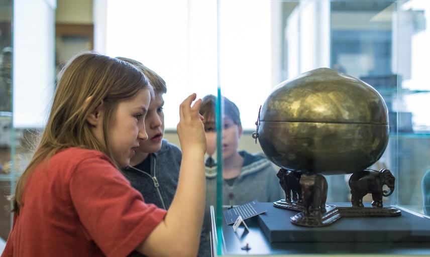 Curious Curators at Museum of the History of Science, inspecting the Bhugola. 