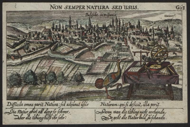 Print (Etching, Hand-Coloured) Valisolet, in Hispaniae: non semper natura sed usus,? (Paulus Fürst, Nuremberg, 17th Century). Inventory number 14371