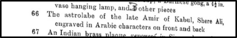 Sale catalogue entry for the Shah Abbas II astrolabe, 1921 Sale catalogue entry for the Shah Abbas II astrolabe, 1921