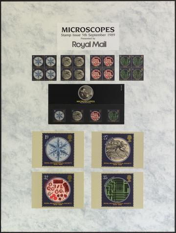 Collection of microscope stamps (Royal Microscopical Society, 150th anniversary), 1989 (inv. 11571) 