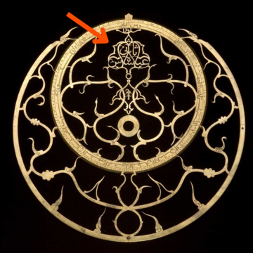45747 Astrolabe, by Muhammad Muqim al-Yazdi, Persian, 1647/8 CE (name of Shah Abbas II on rete)