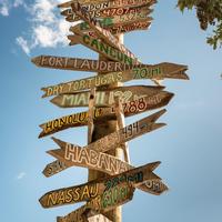 Travel signposts with distances measured